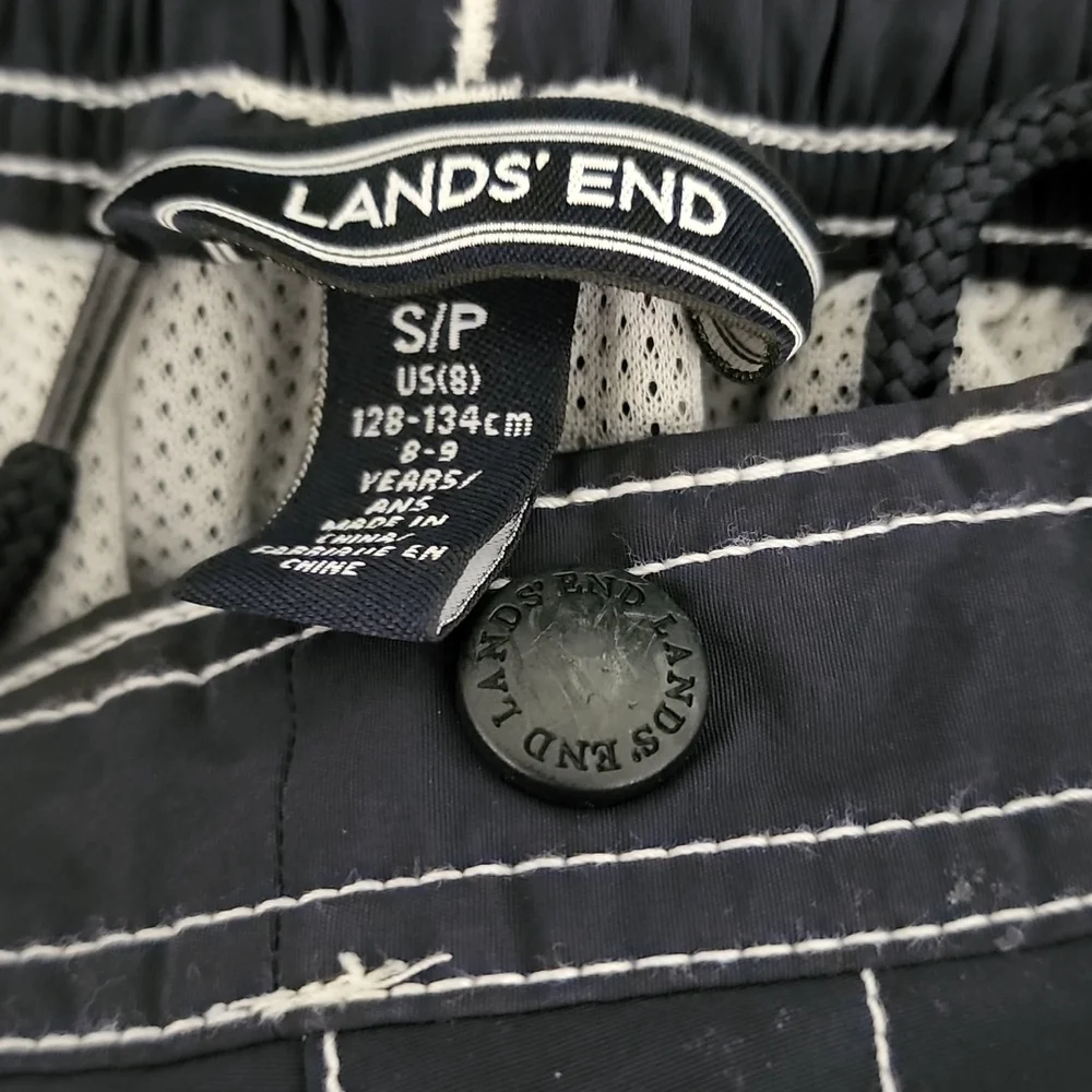 LANDS END Navy Board Shorts S 8 9 Swim Trunks Boys Cargo Short Hybrid